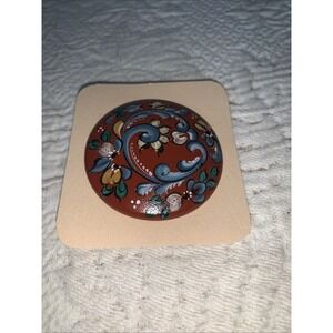 Norwegian Rosemaled 2" Round Pin Brooch By Danish Norwegian Artist Diane Langill